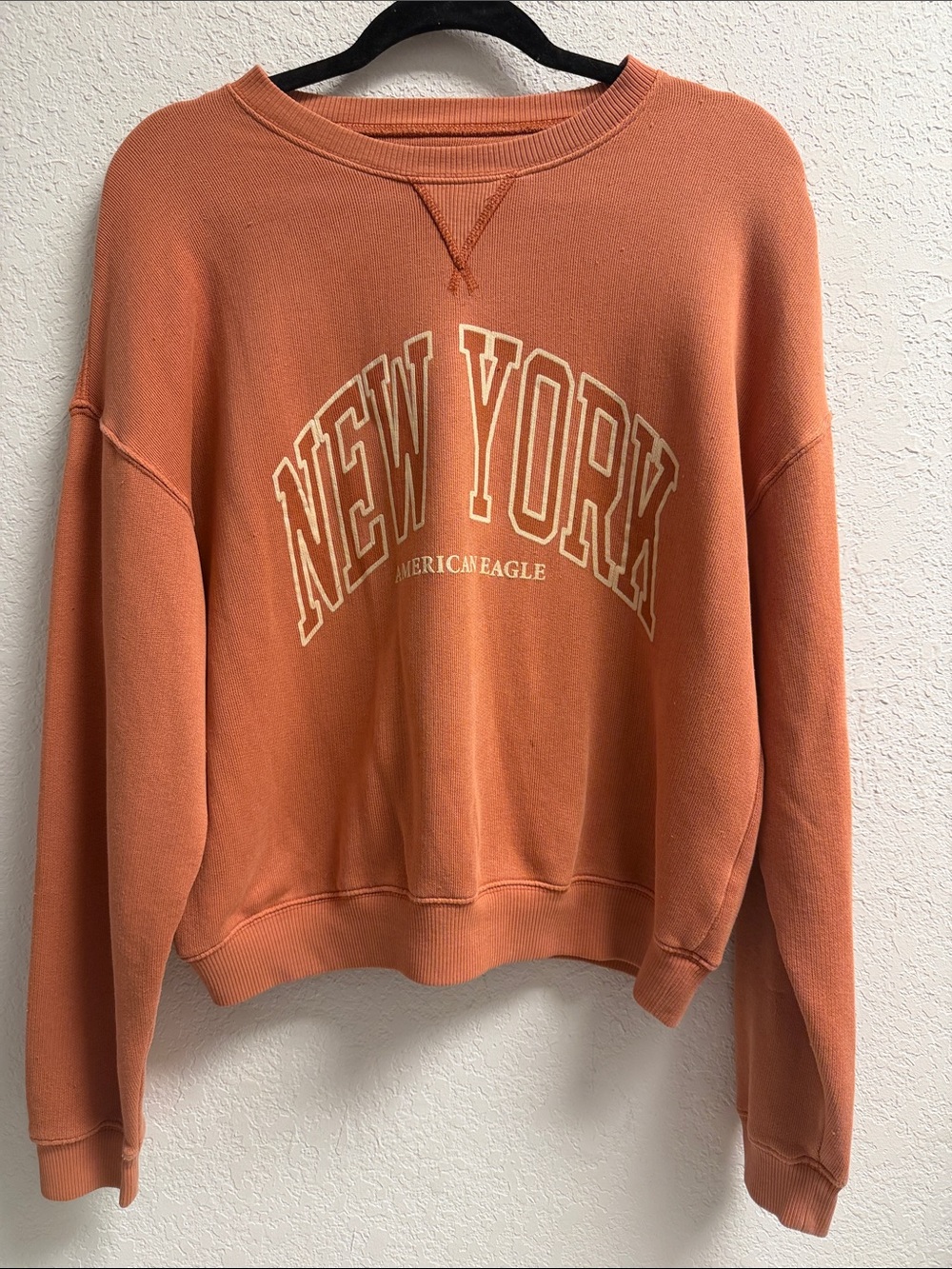 American Eagle Outfitters Rust Orange 'New York' Cropped Crew Sweatshirt S